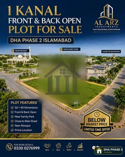 Plot For Sale On Investor Price,Front Back Open Near To Family Bee Park Sector B Dha Phase 2 image 1